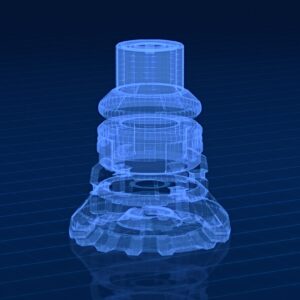 close up view of a mechanical component, wireframe style (3d render)