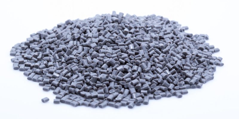 Gray plastic polymer granules.
